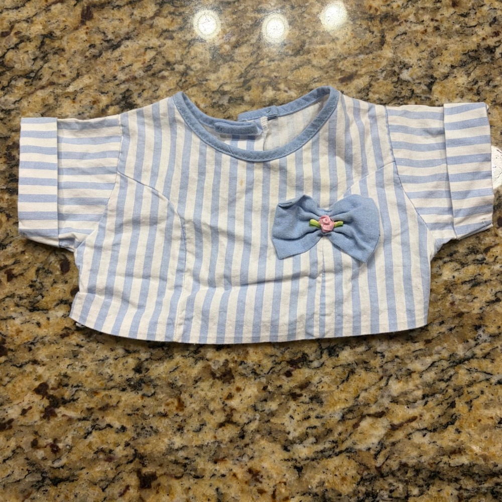 Vintage Evy Baby Girl Blue White Striped Bow Crop Top Blouse Size 12 Months